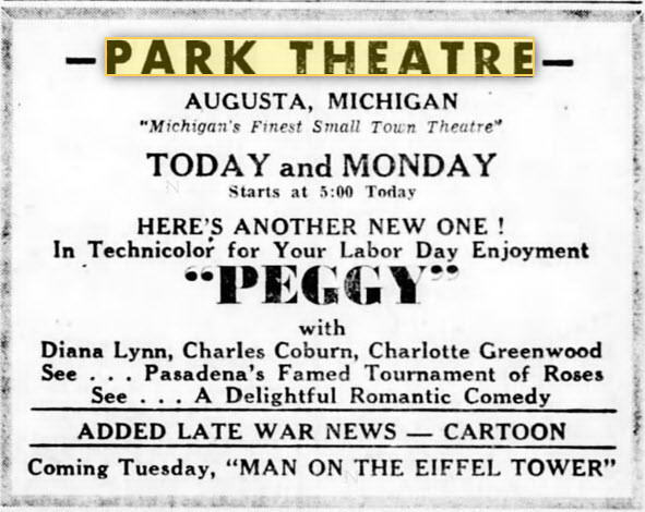 Park Theatre - Sept 3 1950 Ad